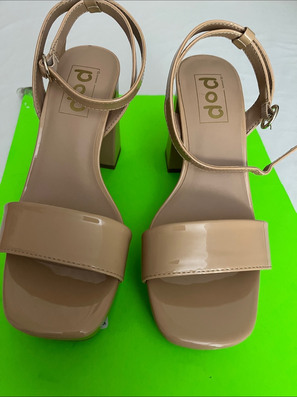DC Patent Beige Block Heel Sandals with Ankle Strap
